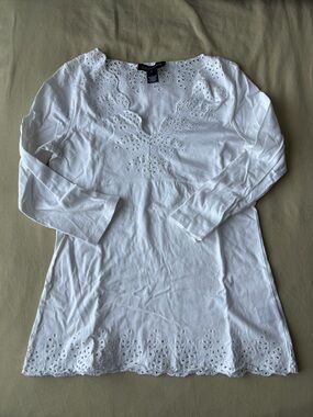 Jones New York White Eyelet Long-Sleeve Tunic Top